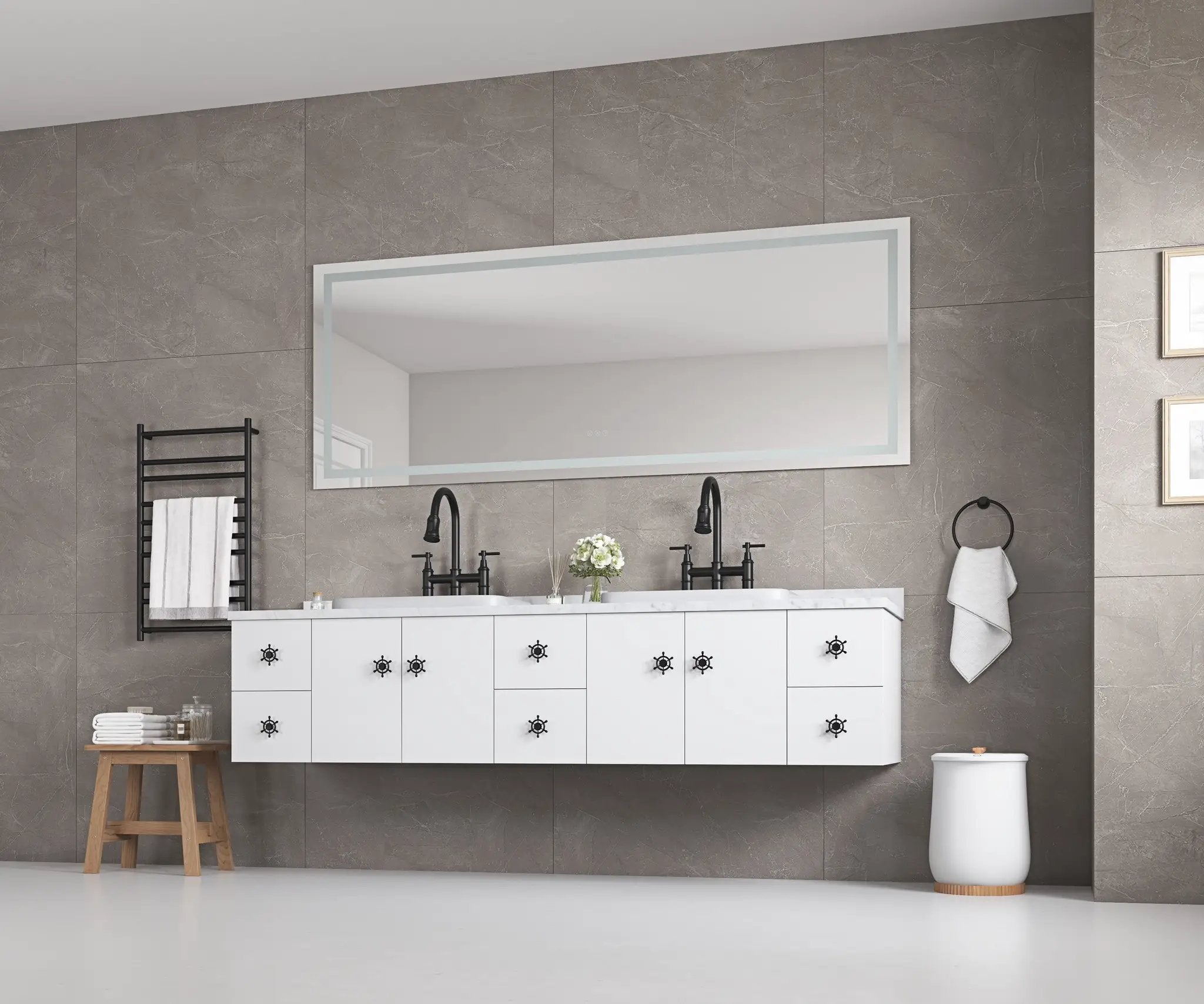 96 x 36 Inch LED Bathroom Mirror with Front and Backlight by HouseOfZazla
