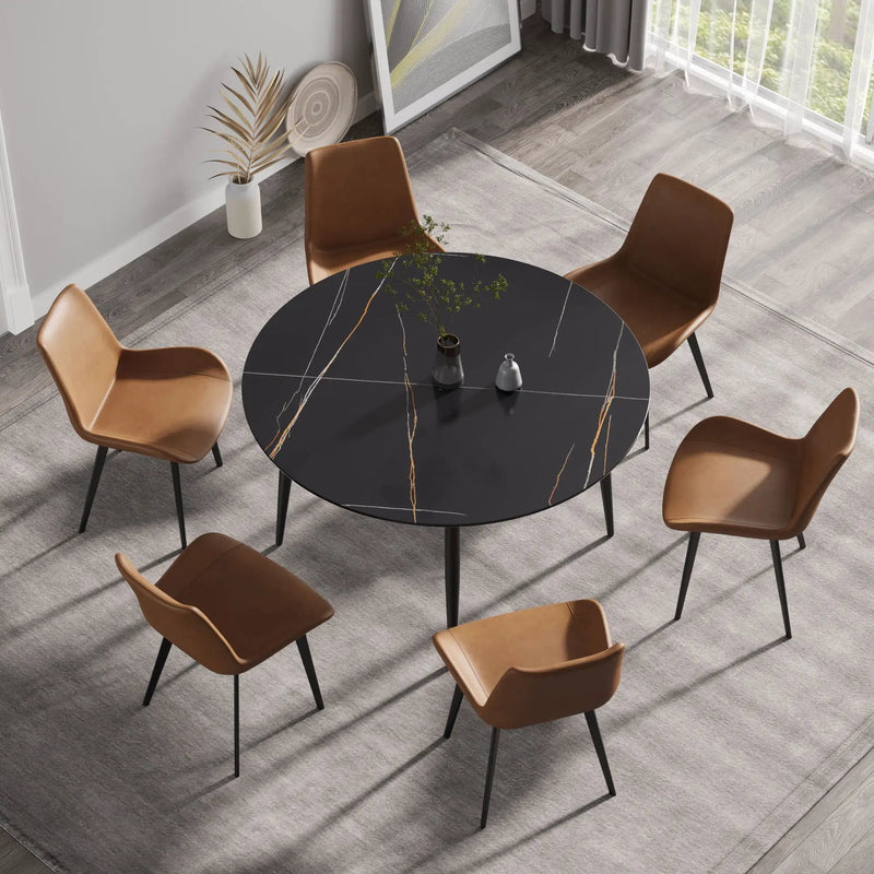 Modern Artificial Stone Round Dining Table With Metal Legs, Can Accommodate 6 People - Black by HouseOfZazla