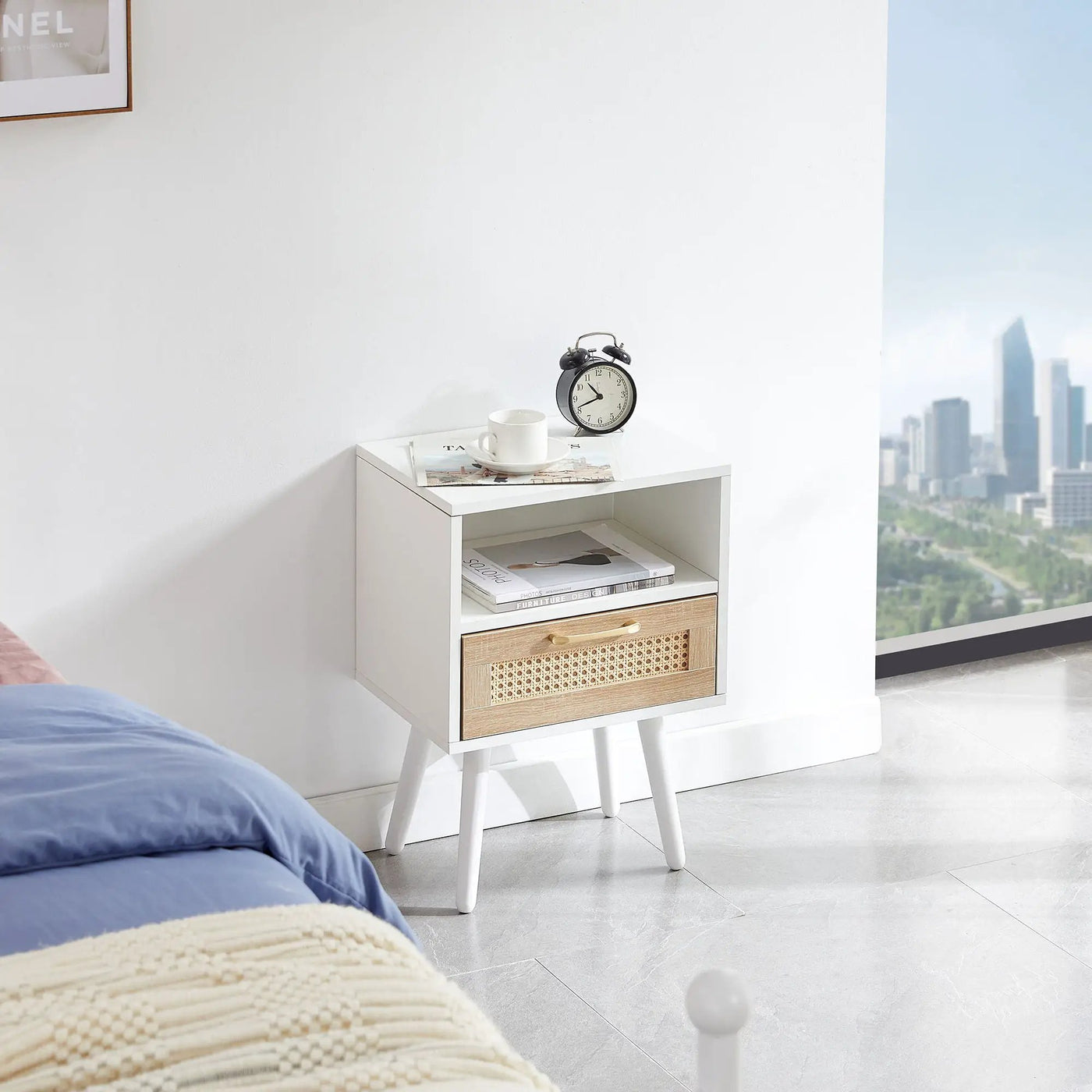 15.75" Rattan End Table With Drawer And Solid Wood Legs, Modern Nightstand, Side Table For Living Room, Bedroom by HouseOfZazla