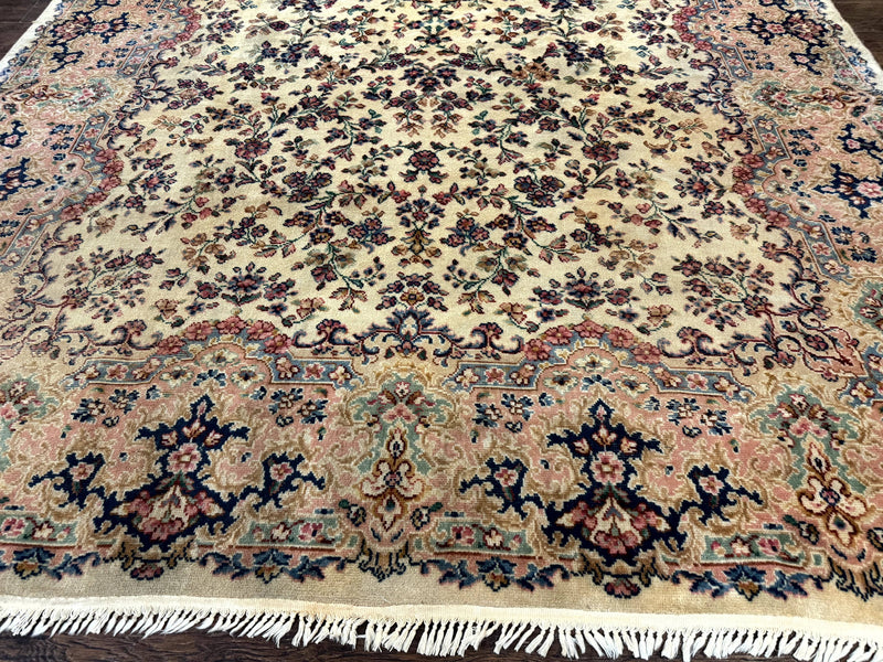 Antique Karastan Rug 8.8 x 12 Lanamar Floral Ivory Kirman Wool Discontinued by Jewel Rugs
