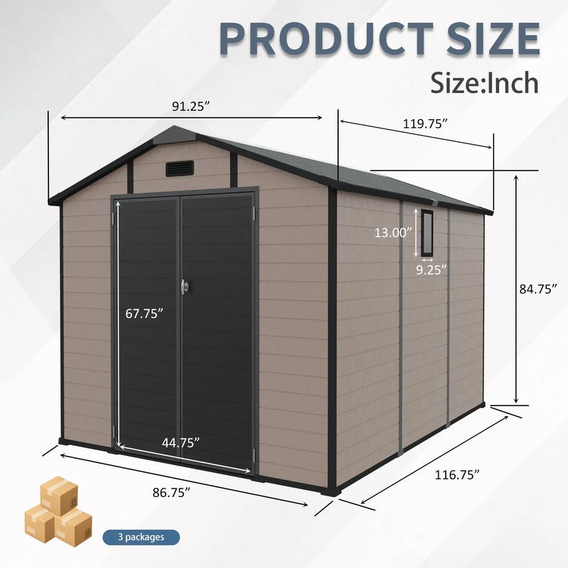 8x10 FT Plastic Outdoor Storage Shed - Lockable Resin Tool Shed by HouseOfZazla