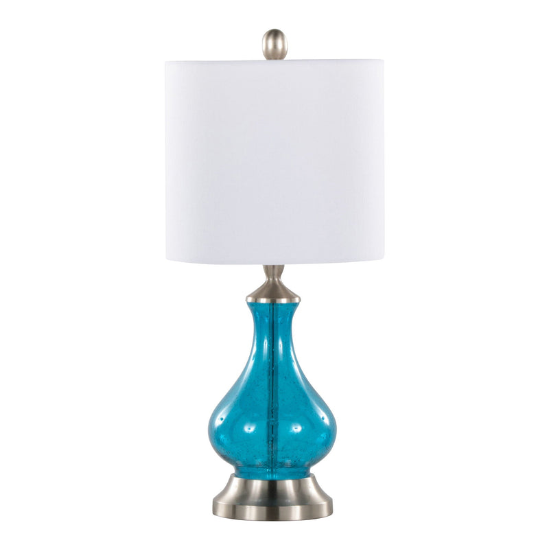 Jasmine - Contemporary Lamp - Clear Sapphire Blue Seeded / Nickel / White by HouseOfZazla
