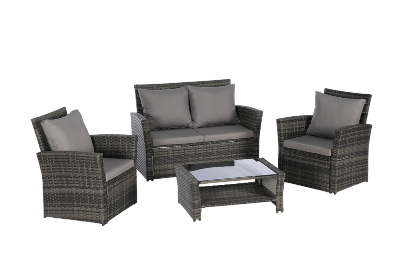 4 Pieces Outdoor Patio Furniture Sets Garden Rattan Chair Wicker Set by HouseOfZazla