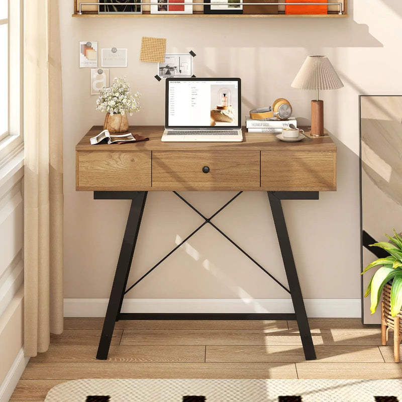 Vanity Desk with Flip Top Mirror Makeup Dressing Table-Rustic Brown by DirectDeals