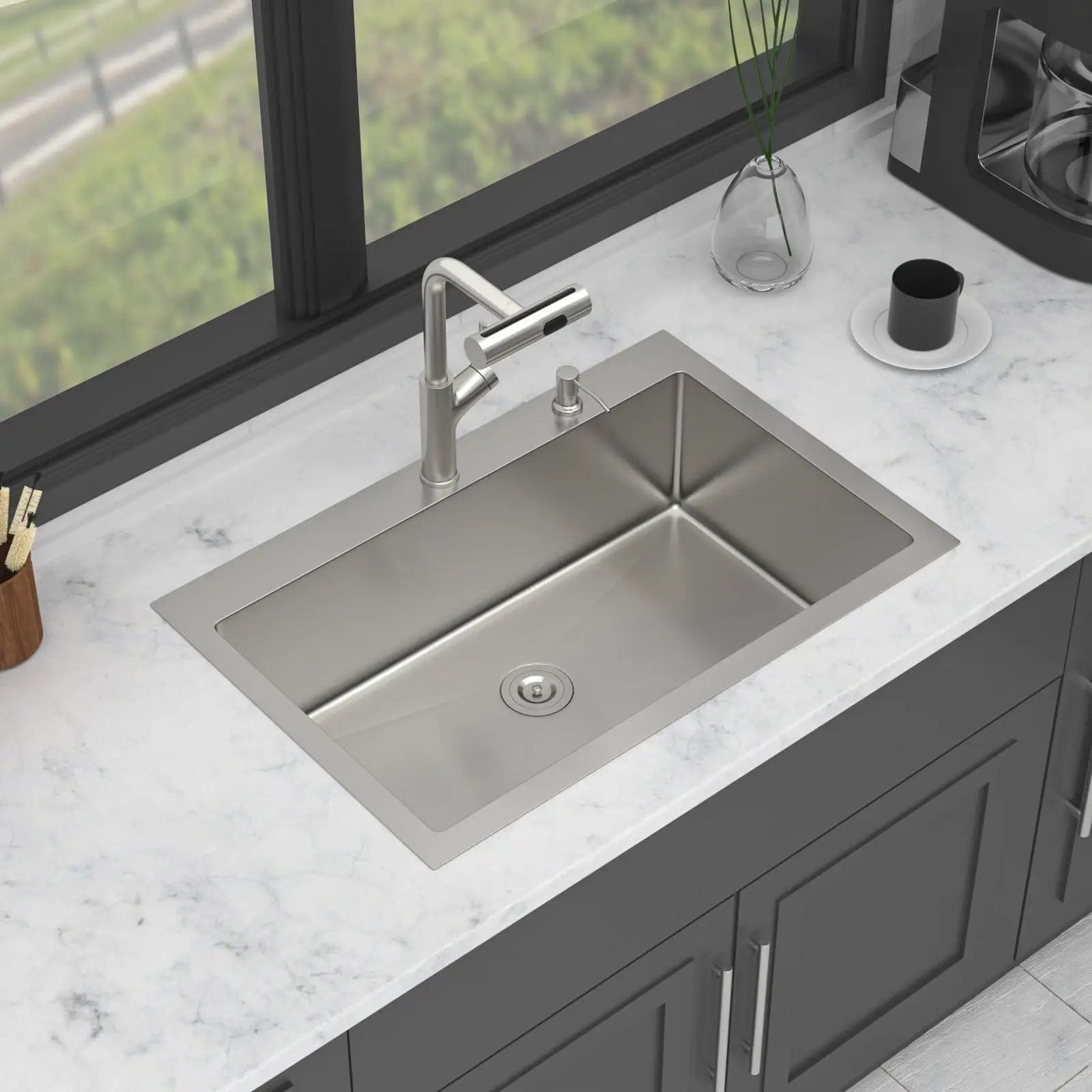 Drop-In Kitchen Sink With Pull-Out Faucet And Soap Dispenser by HouseOfZazla