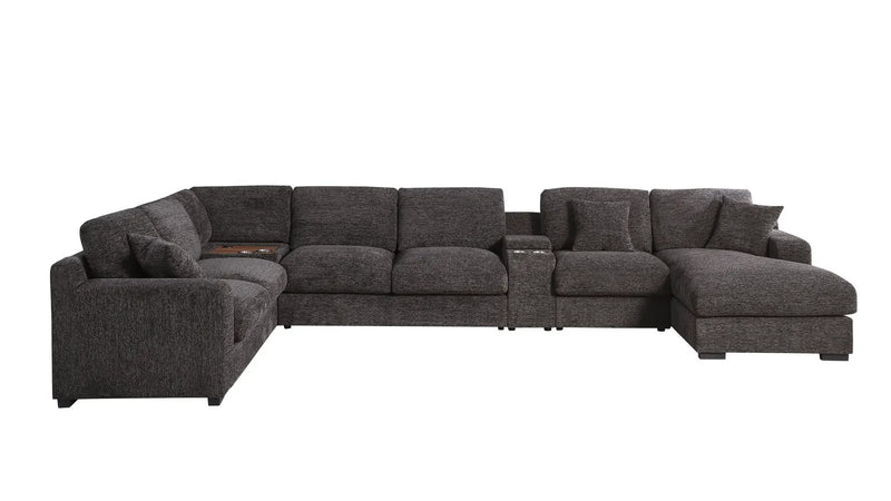 Celine - Corner Sectional Sofa With Right Facing Chaise, Cupholders, And Charging Ports - Gray by HouseOfZazla