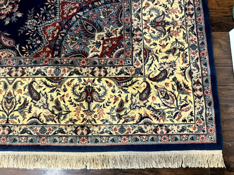 Sino Persian Kerman Rug 10x14, Blue and Beige, Floral Medallion, Fine 240 KPSI by Jewel Rugs