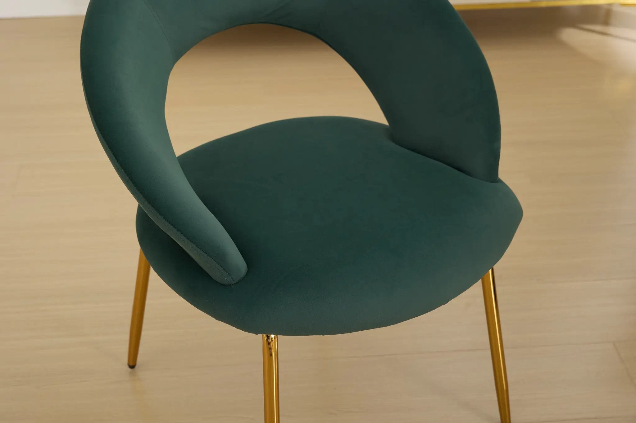 Velvet Fabric Dining Chair with Curved Backrest and Golden Metal Legs by HouseOfZazla