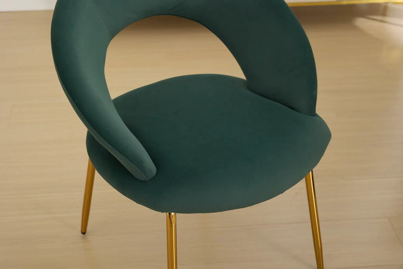 Velvet Fabric Dining Chair with Curved Backrest and Golden Metal Legs by HouseOfZazla