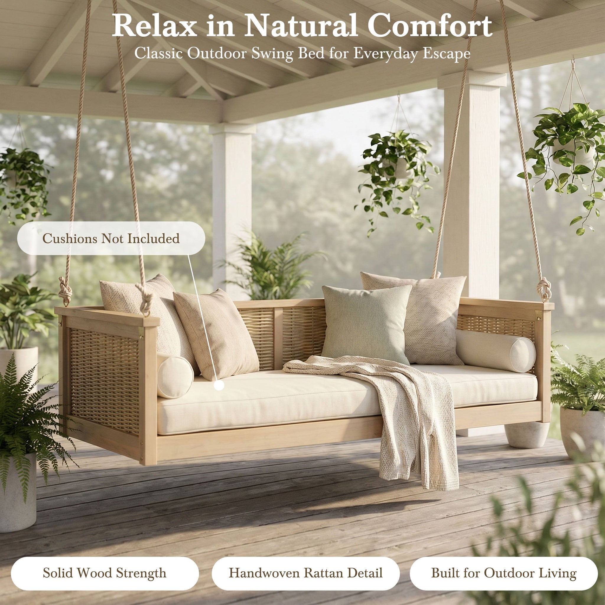 TOPMAX Outdoor Classic Solid Wood Twin Size Swing Bed by HouseOfZazla