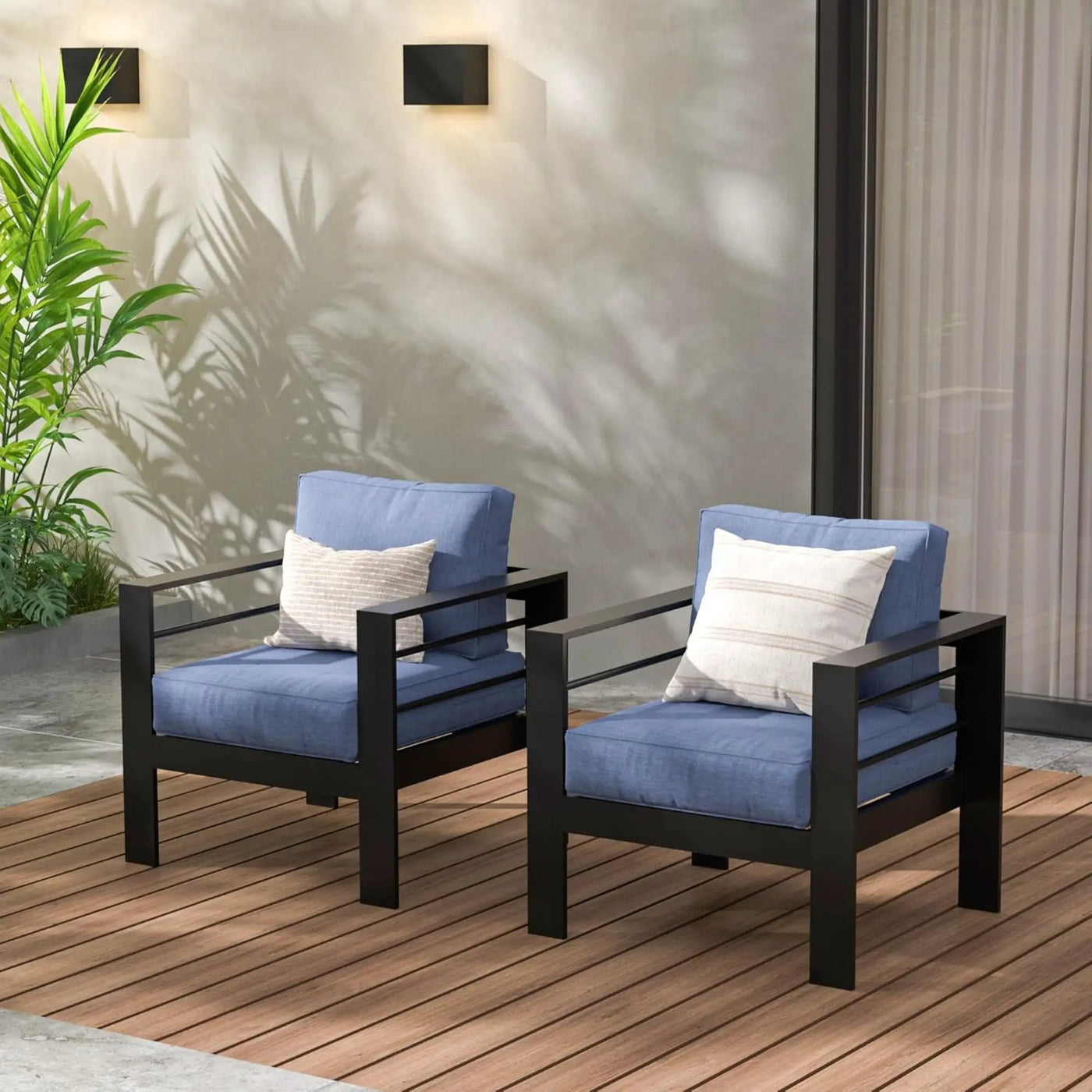 Modern All-Weather Patio Armchairs With Thick Cushions (Set of 2) by HouseOfZazla