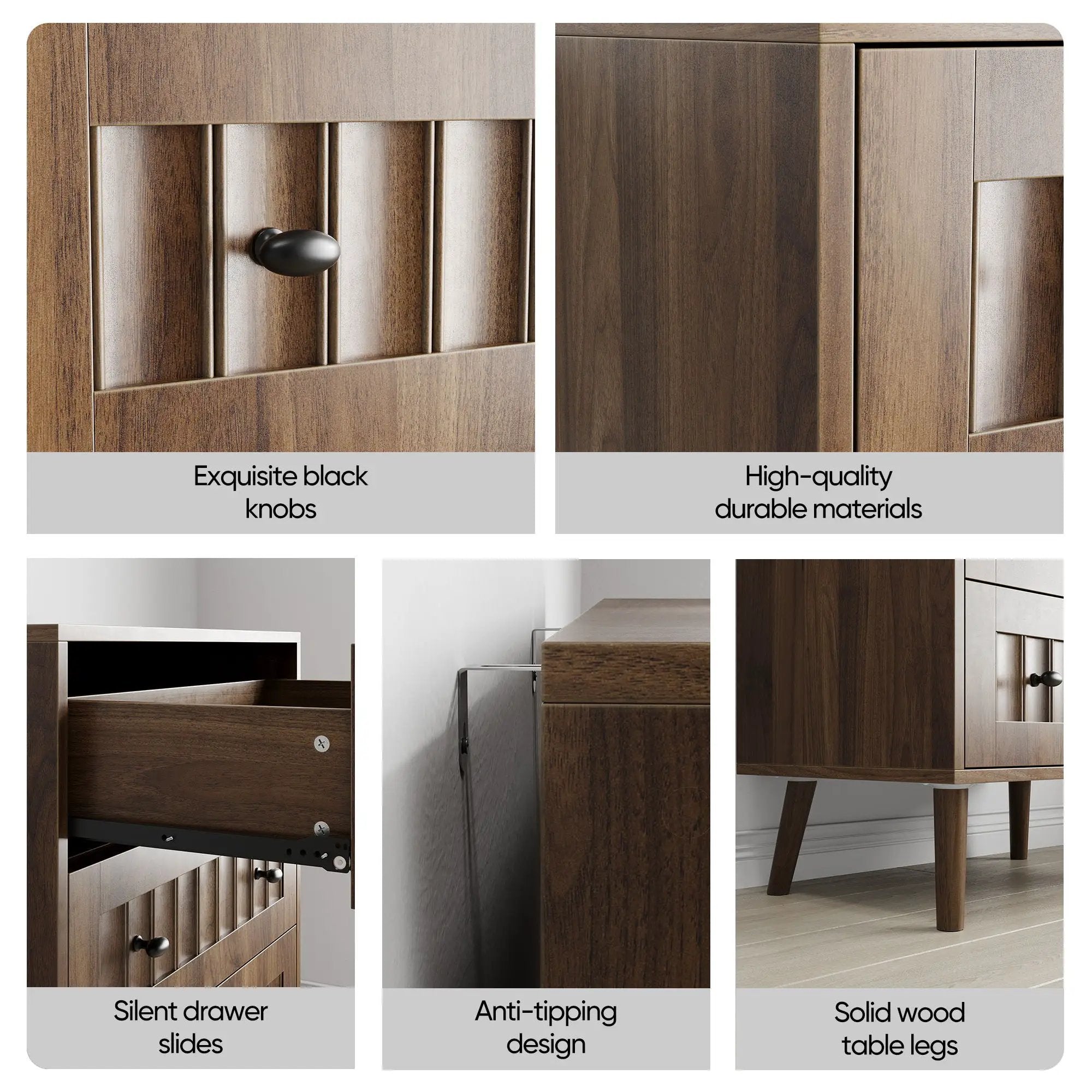 3 Drawer Dresser, Storage Cabinet With Vertical Grooves For Bedroom - Walnut by HouseOfZazla