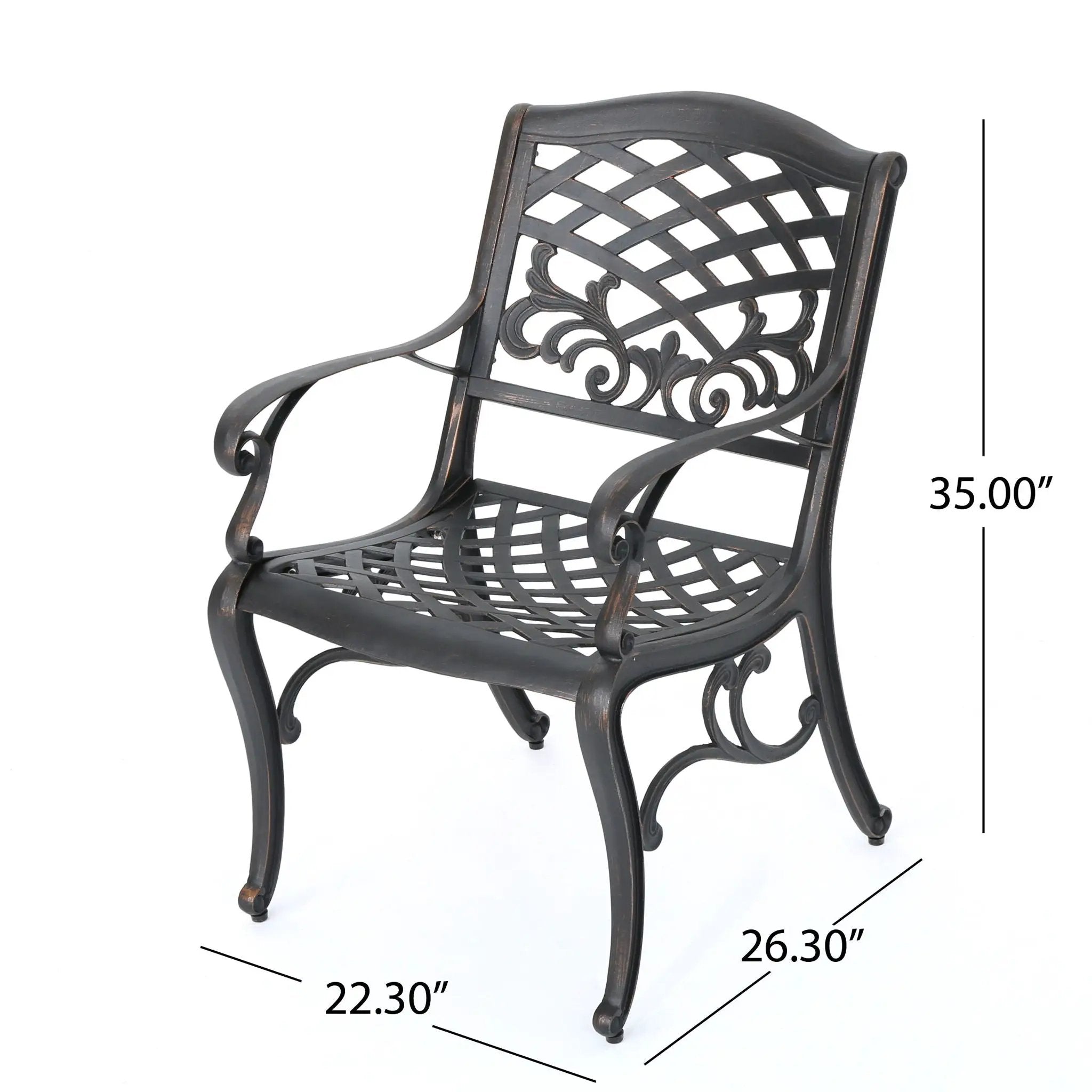 Luminea Outdoor Aluminum Dining Chair With Scroll Design, Lattice Pattern And Cabriole Legs - Copper by HouseOfZazla