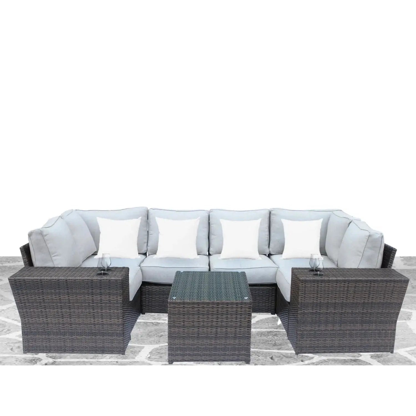 Outdoor Wicker Sectional With Weather Resistant Cushions And Table by HouseOfZazla