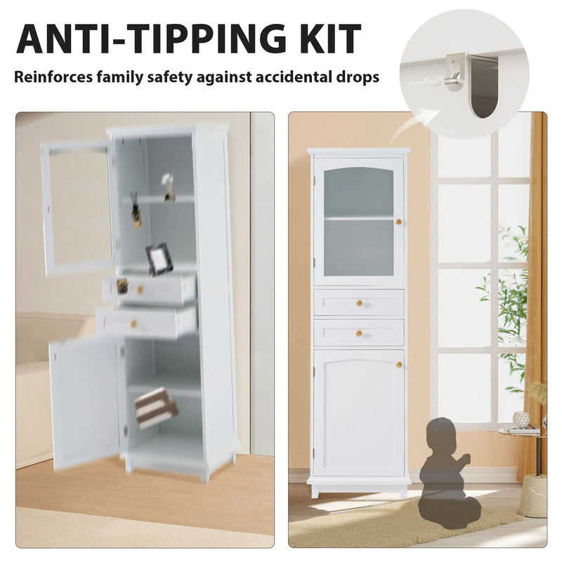 Tall Bathroom Storage Cabinet With Glass Doors, Free-Standing, Two Drawers, And Adjustable Shelves, Board, Painted Perfect For Displaying Your Favorite Items by HouseOfZazla