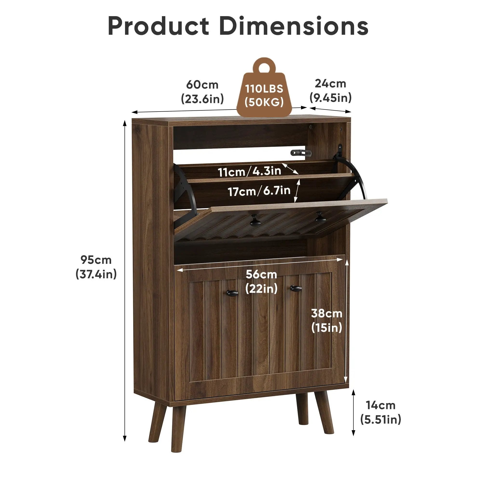 Shoe Cabinet, Upright Storage Unit - Walnut by Unique Piece Furniture