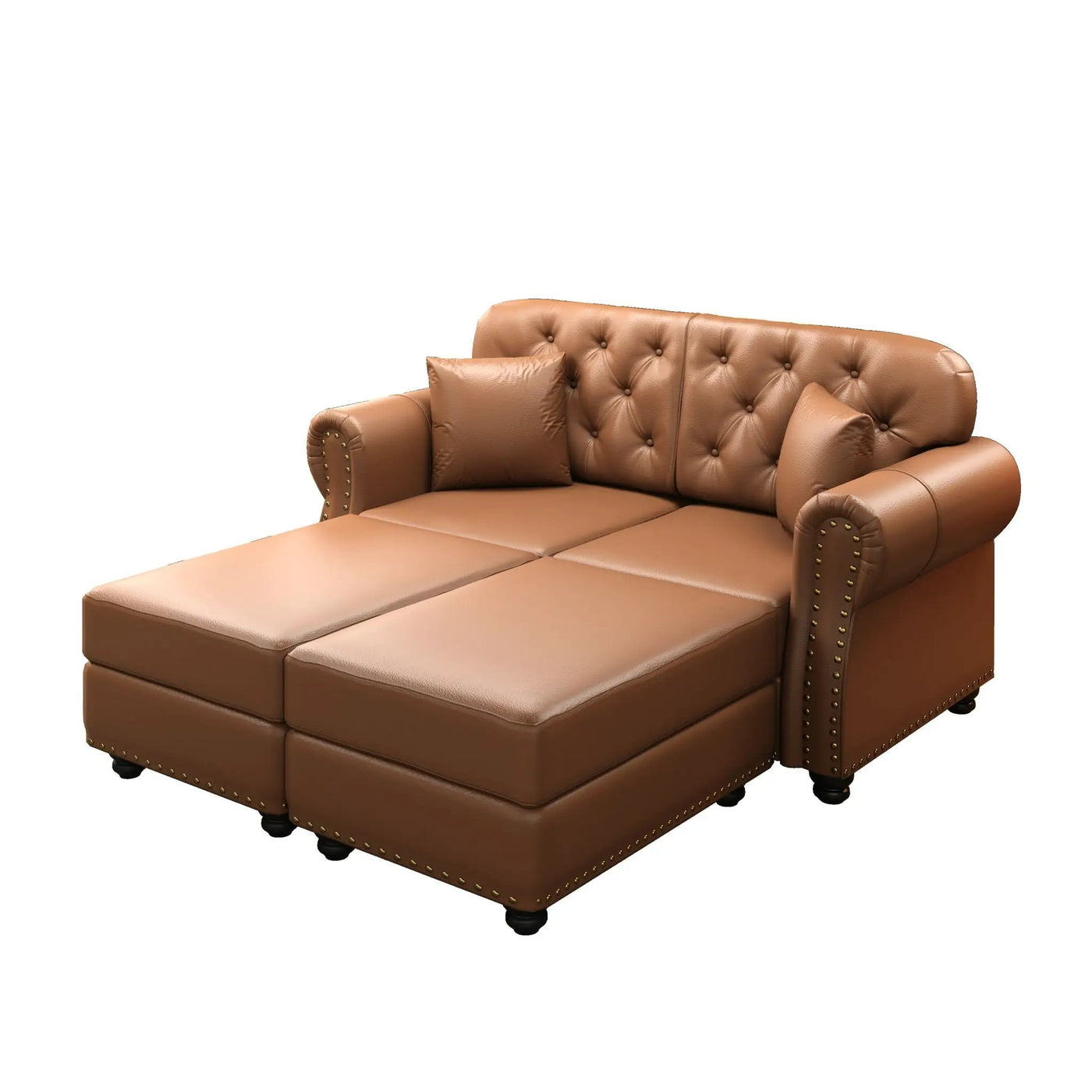 Upholstered Sofa With Nailhead Trim, Rolled Armrests With Ottoman by HouseOfZazla
