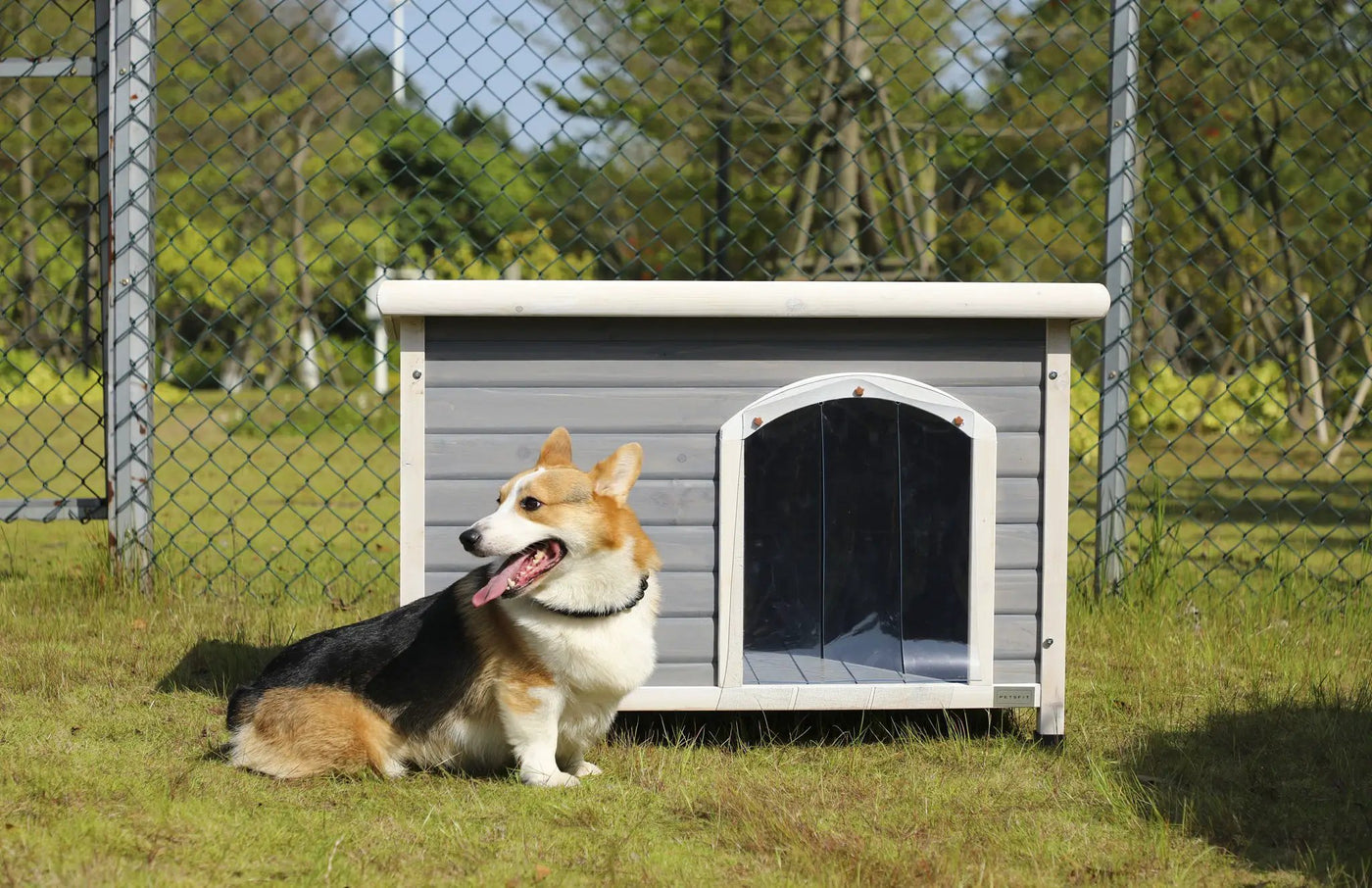 Medium Wooden Outdoor Dog House, Waterproof Roof, Elevated Floor, Adjustable Plastic Feet by HouseOfZazla