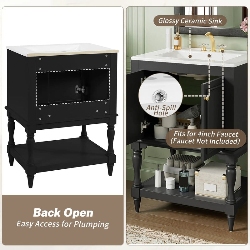 Modern Bathroom Vanity With Sink, Rectangular Cabinet With Open Shelf And Closed Storage by Unique Piece Furniture