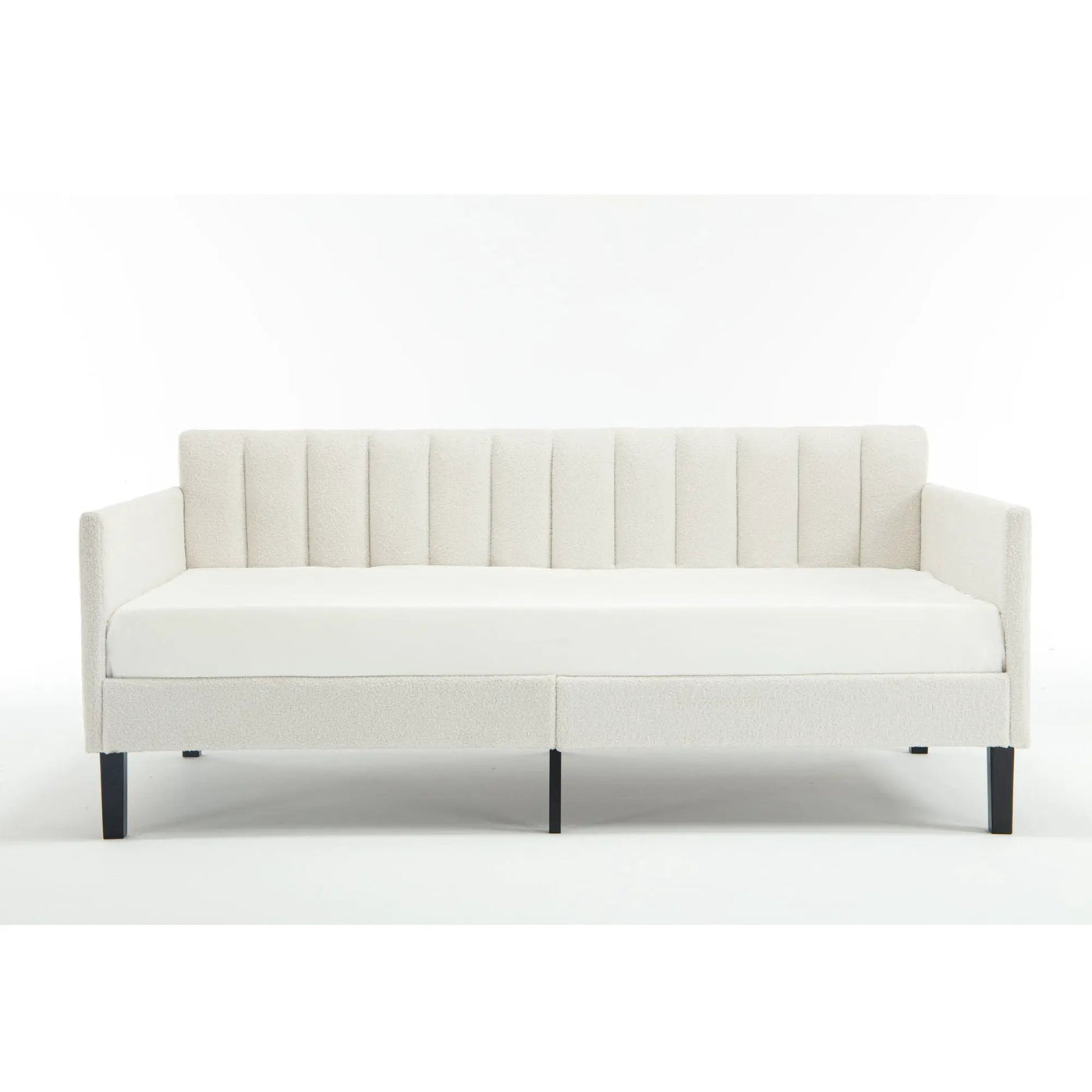 Elena - Boucle Upholstered Daybed, Ribbed Tufted Backrest by HouseOfZazla