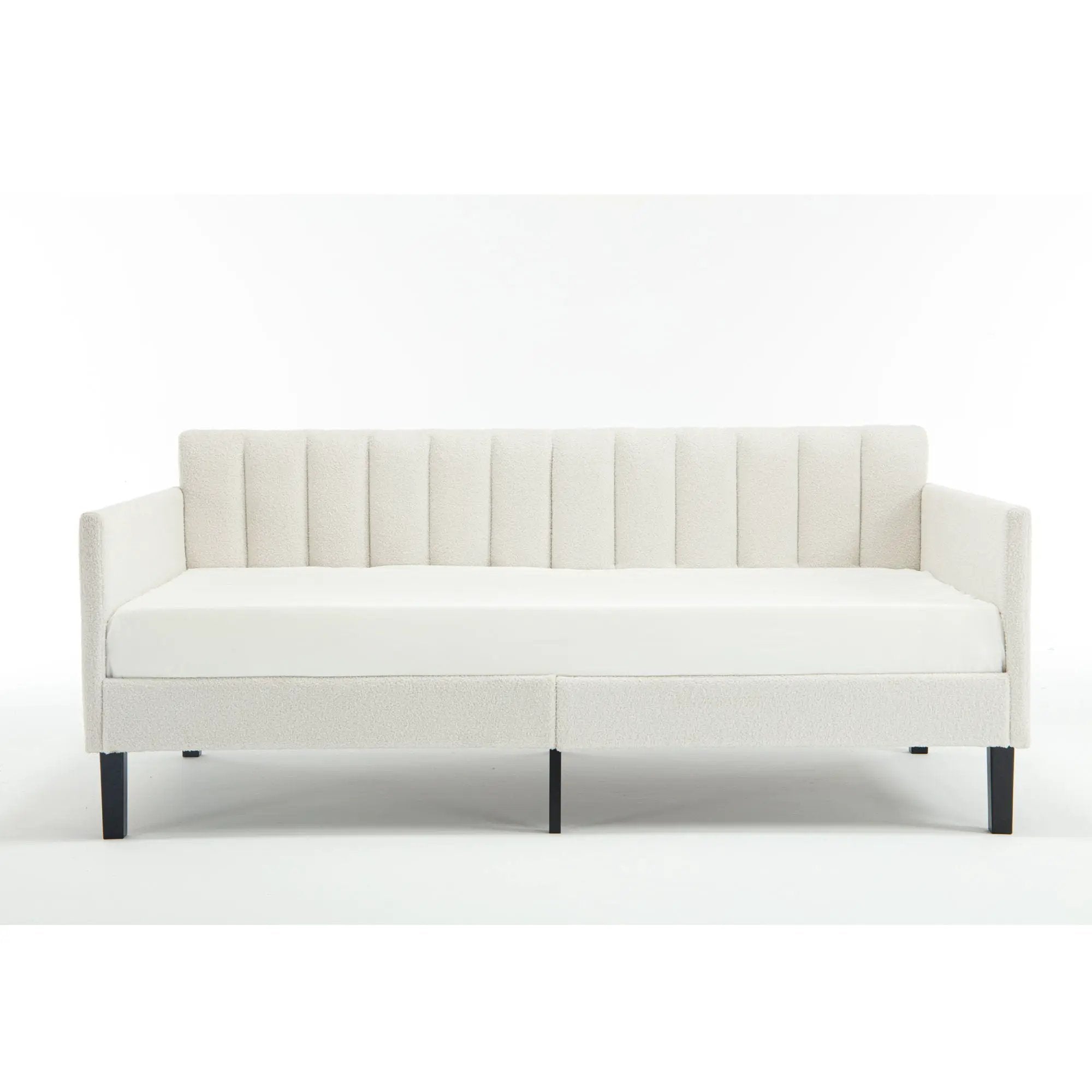 Elena - Boucle Upholstered Daybed, Ribbed Tufted Backrest by HouseOfZazla