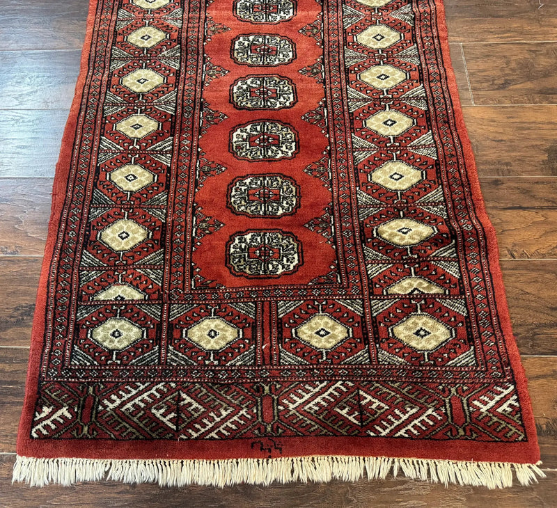 Red Pakistani Turkoman Rug 3x5, Bokhara Design, Vintage, Signed by Jewel Rugs