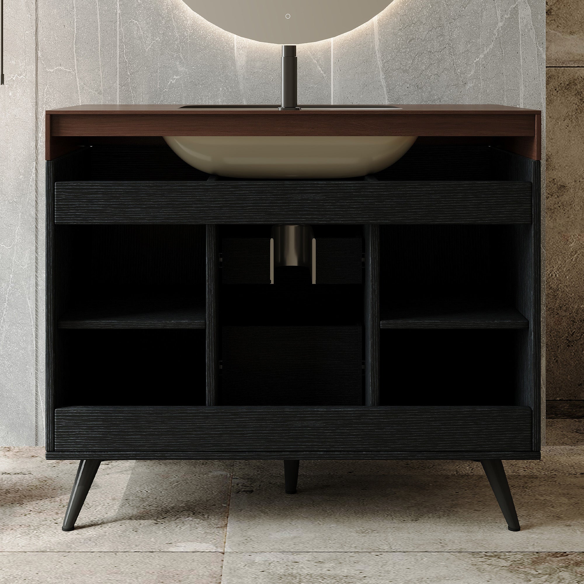 36" Modern Freestanding Bathroom Vanity with Sintered Stone Top, Ceramic Sink & Smart Storage by HouseOfZazla
