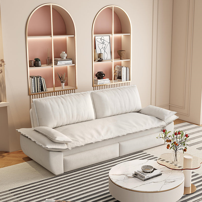 3-in-1 Convertible Velvet Sofa Bed with Queen Pull Out Sleeper - Beige/White, photo 2 of 10
