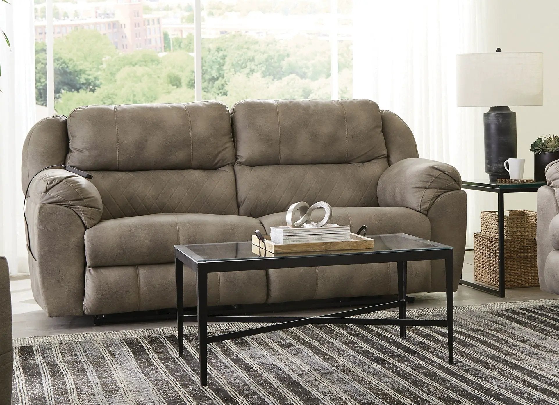 Flynn - Power Lay Flat Reclining Sofa Power Adjustable Headrest & Lumbar And Dual Heat & Massage - Fig by Unique Piece Furniture