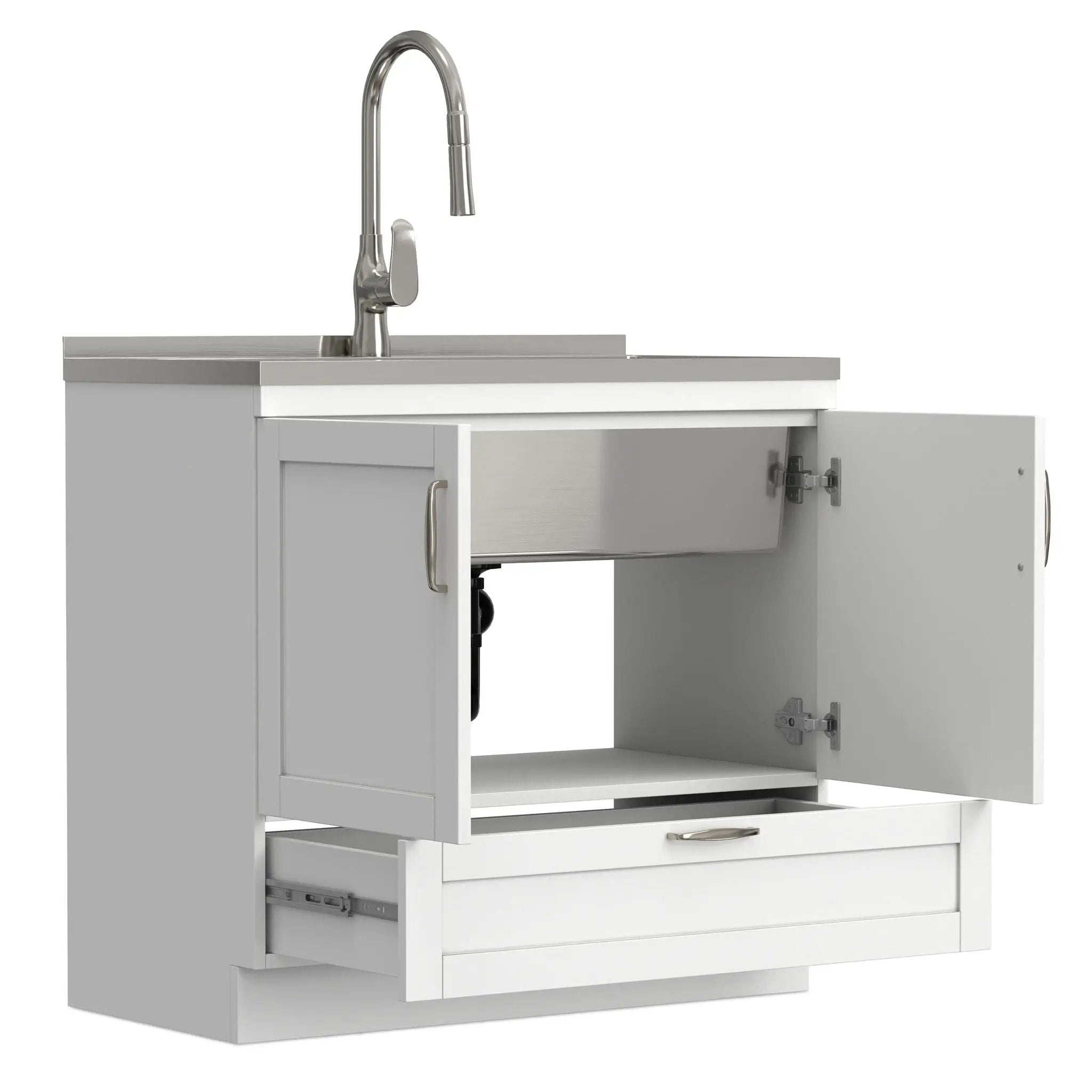 Reed - Deluxe Laundry Cabinet With Pull-Out Faucet And Stainless Steel Sink by Unique Piece Furniture
