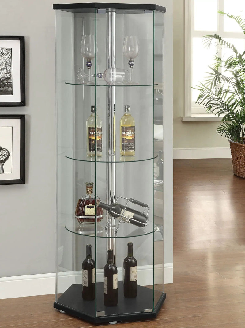 Zahavah 4-shelf Hexagonal Clear Glass Curio Cabinet Black by Unique Piece Furniture