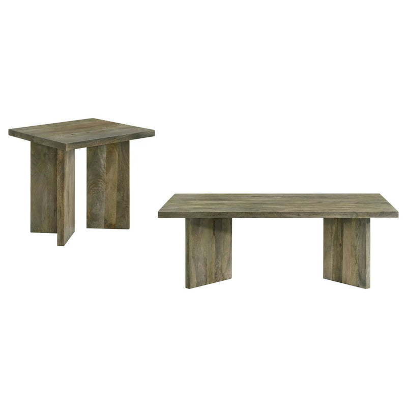 Neskowin - 2 Piece And End Table Set With Geometric Panels - Brown by HouseOfZazla