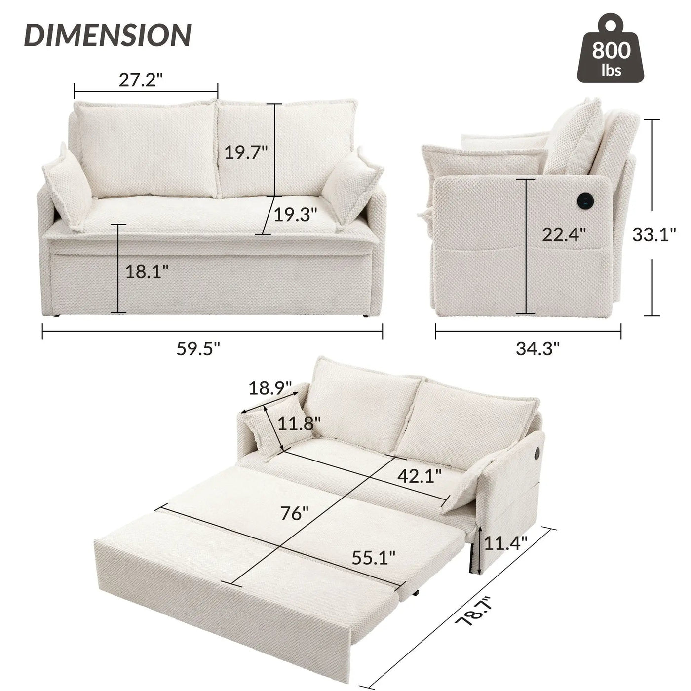 Pull Out Sofa Bed, Convertible Sleeper Sofa Couch, Side Storage, And USB / C - Type Charging Ports Chair by HouseOfZazla