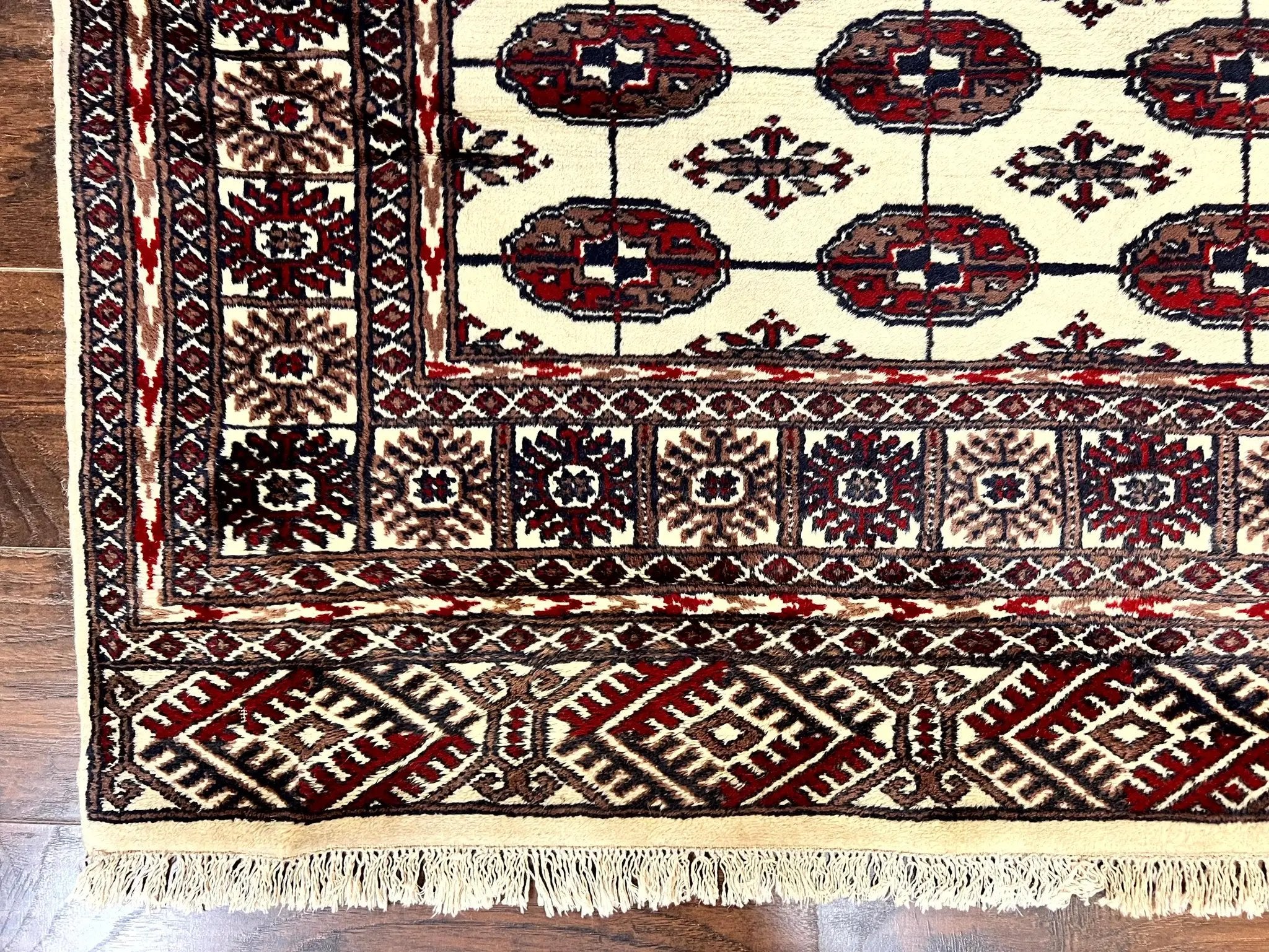 Pakistani Bokhara Rug 4x6, Turkoman Carpet, Vintage Handmade Wool Rug, Ivory by Jewel Rugs