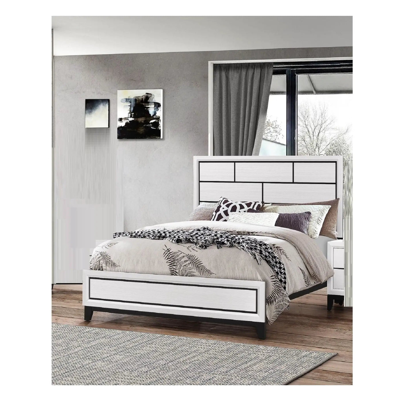 Contemporary Low Profile Bed With Geometric Headboard by HouseOfZazla