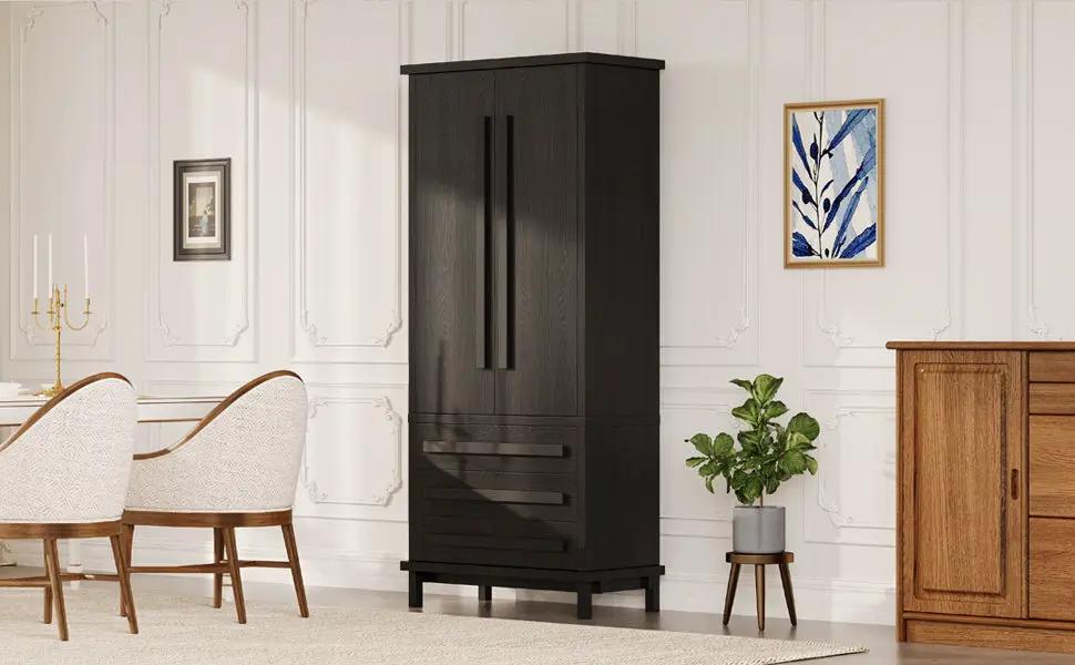 70" Kitchen Pantry Cabinet with 6 Door Shelves and 3 Drawers by HouseOfZazla