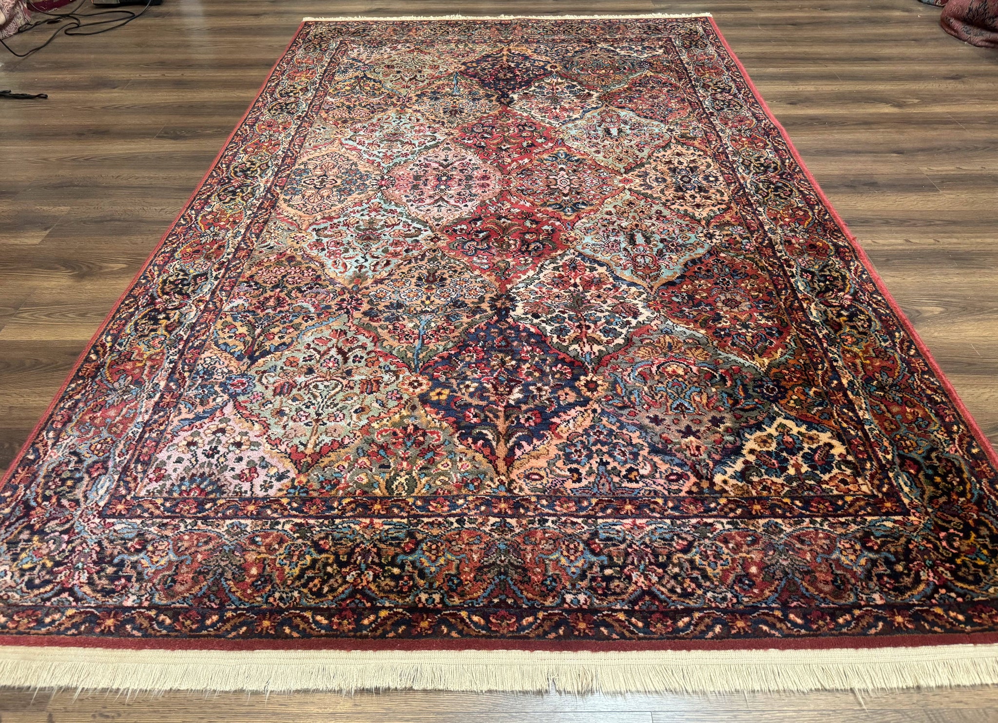 Karastan Rug 5.9 x 9, Multicolor Panel Kirman Rug #717, Wool Original Karastan Collection 700 Series by Jewel Rugs