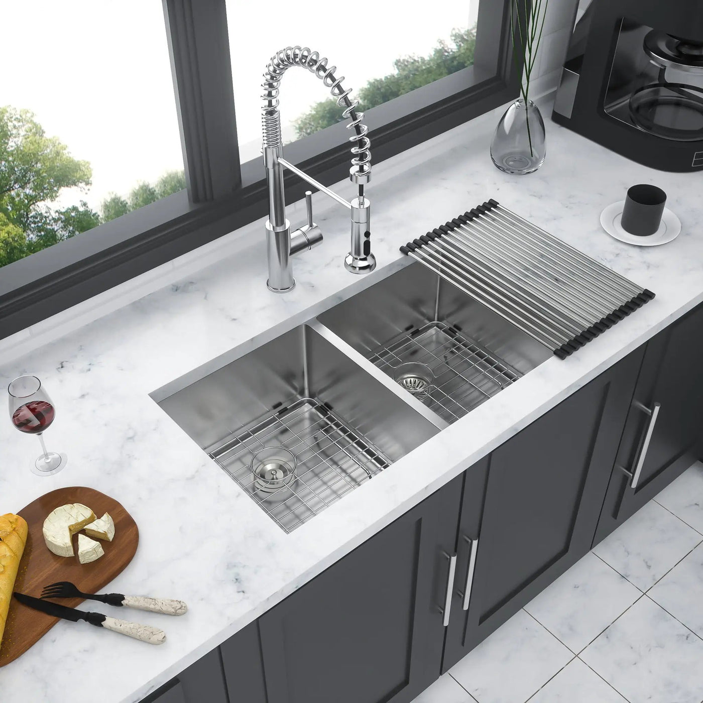 Modern Double Bowl Undermount Kitchen Sink 50 / 50 Design Stainless Steel by HouseOfZazla