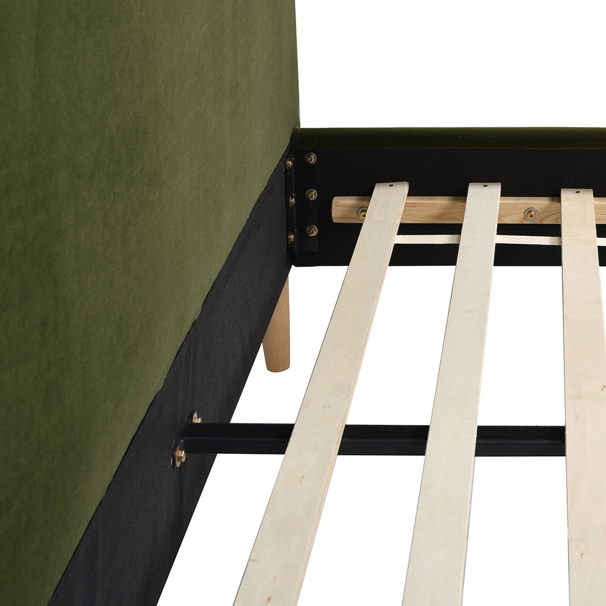 Modern Wavy Headboard Platform Bed with Upholstered Frame - White or Dark Green, photo 14 of 30