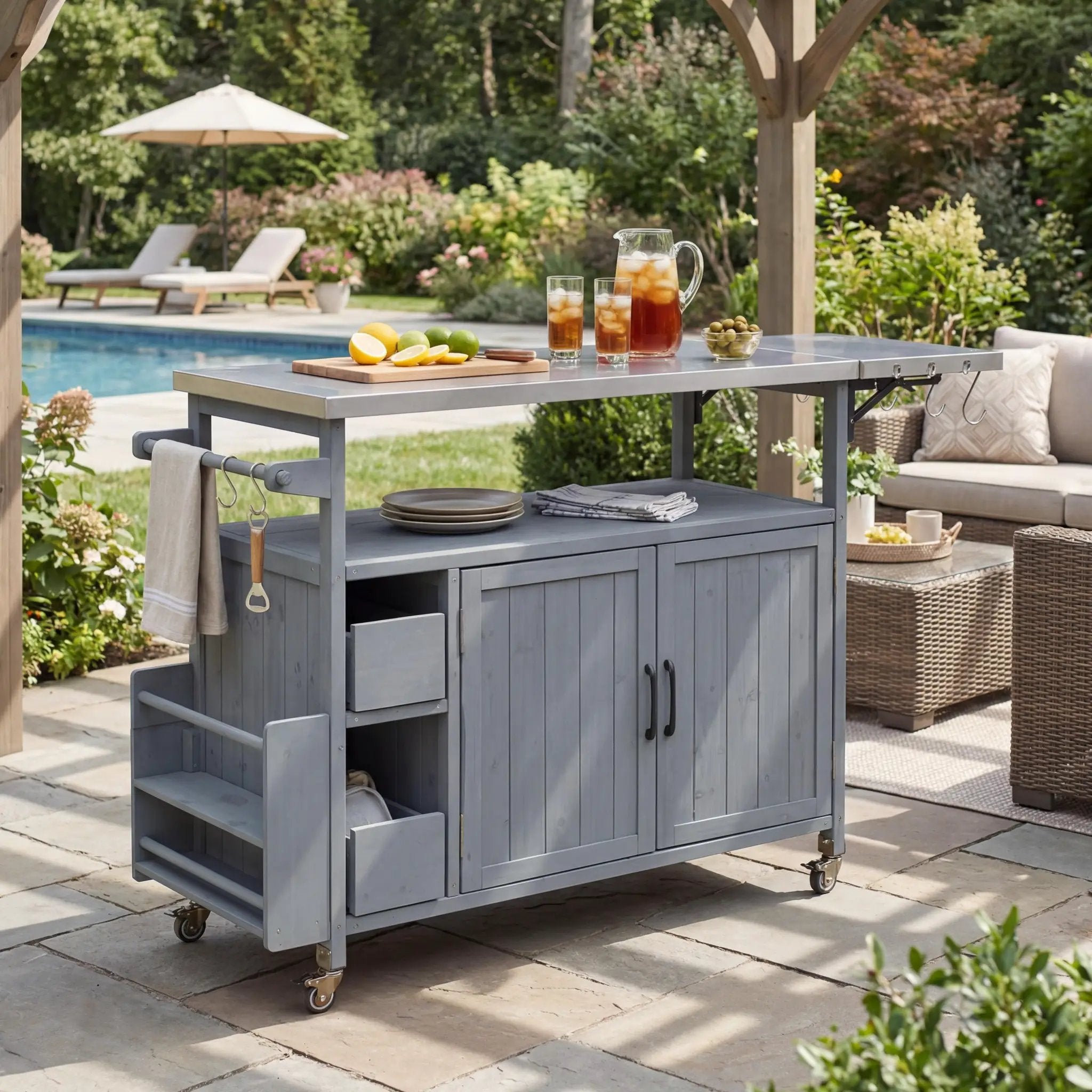 54.33" Farmhouse Rolling Outdoor Kitchen Cart by HouseOfZazla