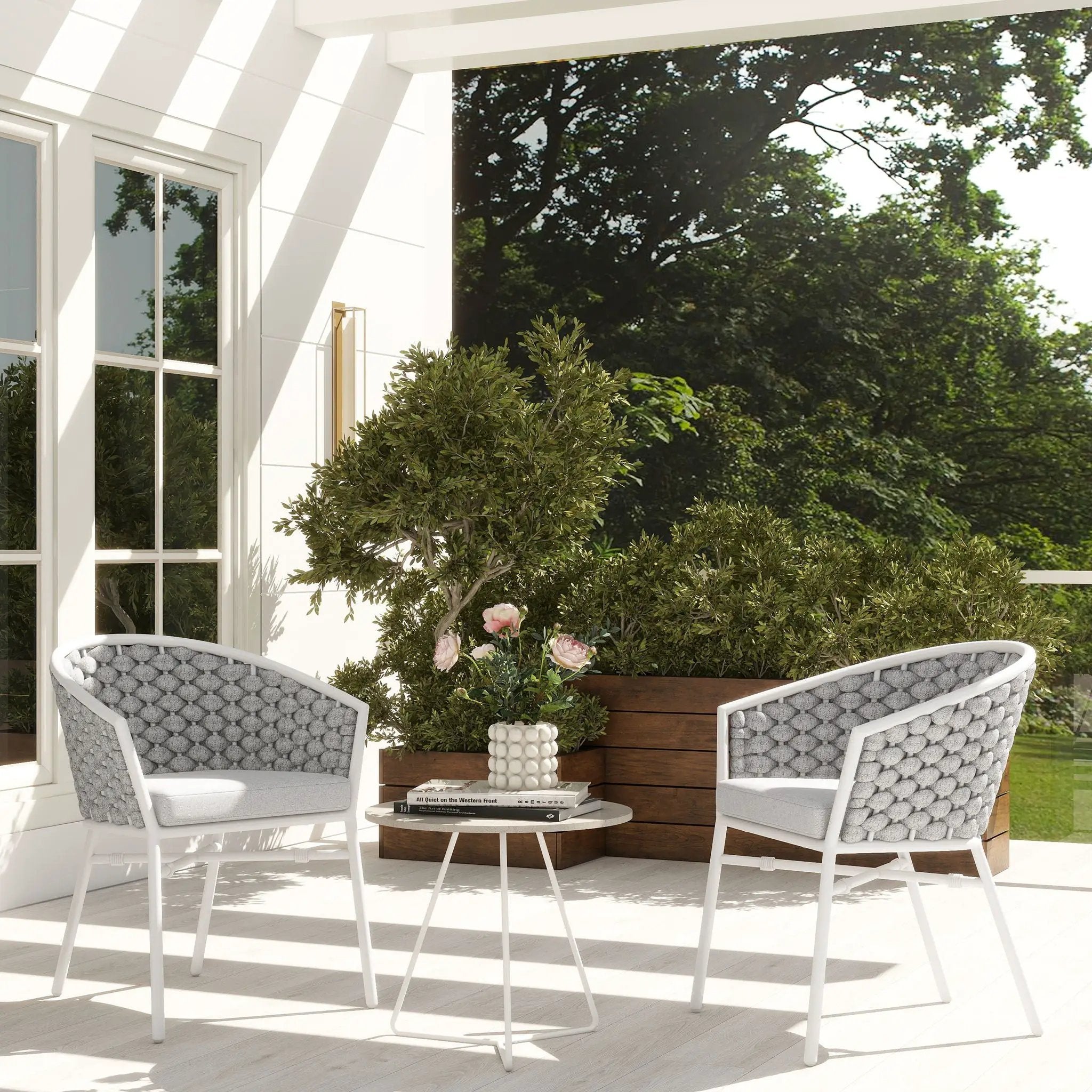 Rowan - Rope Barrel Back Patio Dining Chairs (Set of 2) - Optic White by Unique Piece Furniture