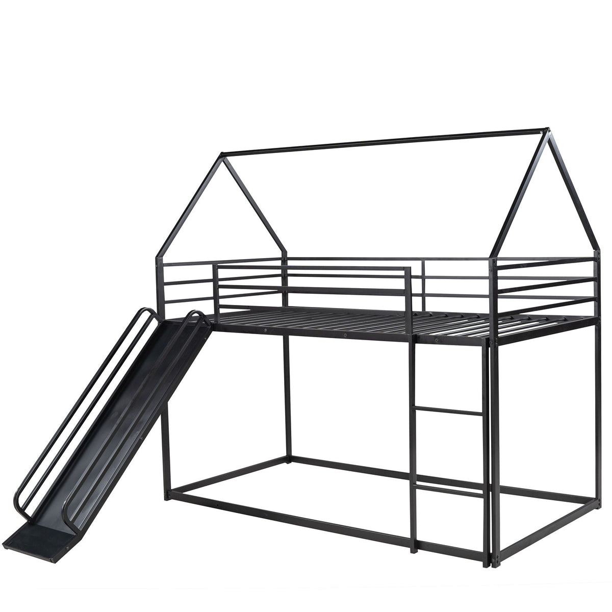 Twin Over Twin House Bunk Bed with Slide and Ladder - Black or White, photo 8 of 15