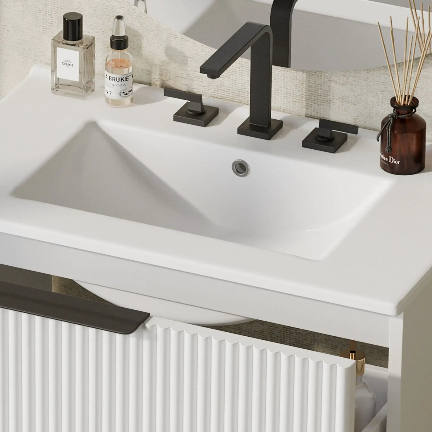 Fluted Bathroom Vanity With Ceramic Sink, Freestanding Cabinet by HouseOfZazla