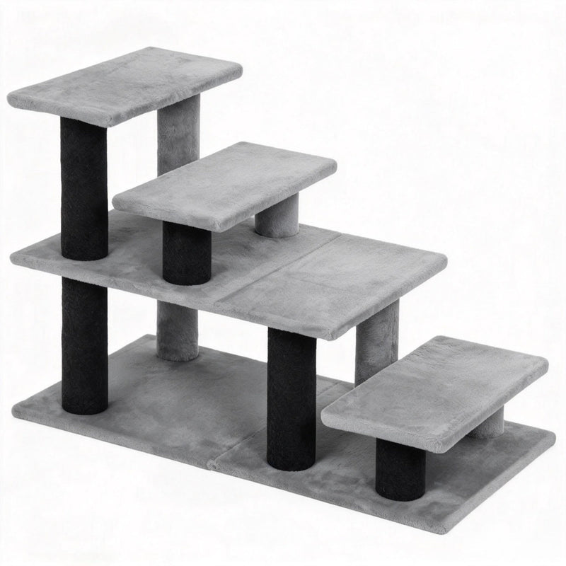 Modular Pet Cat Stairs with Flexible Setup - Particleboard & Plush, Gray/Black, photo 3 of 9