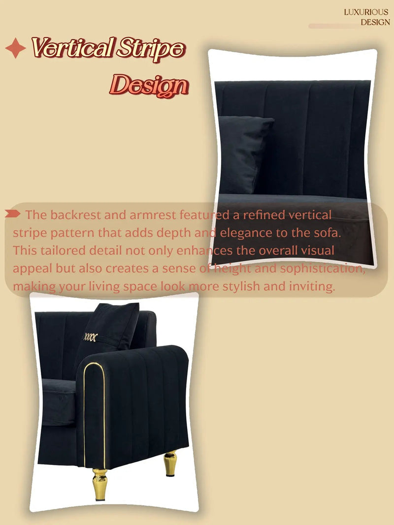 FX-P11-BK 87.4 Inch Modern Sofa Couch for Living Room, 3 Seater Upholstered Sofa with Pillows by HouseOfZazla