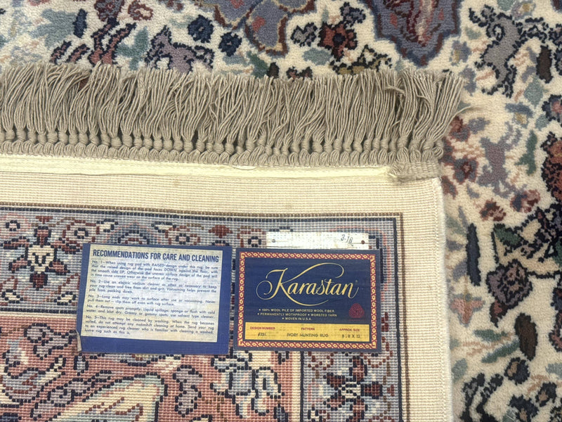 8.8 x 12 Karastan Ivory Hunting Rug #751, Vintage Wool Discontinued Original 700 Series, Rare by Jewel Rugs