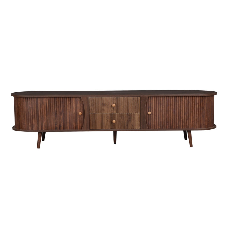 70" TV Stand With Tambour Doors And Fluted Drawers - Dark Brown by HouseOfZazla