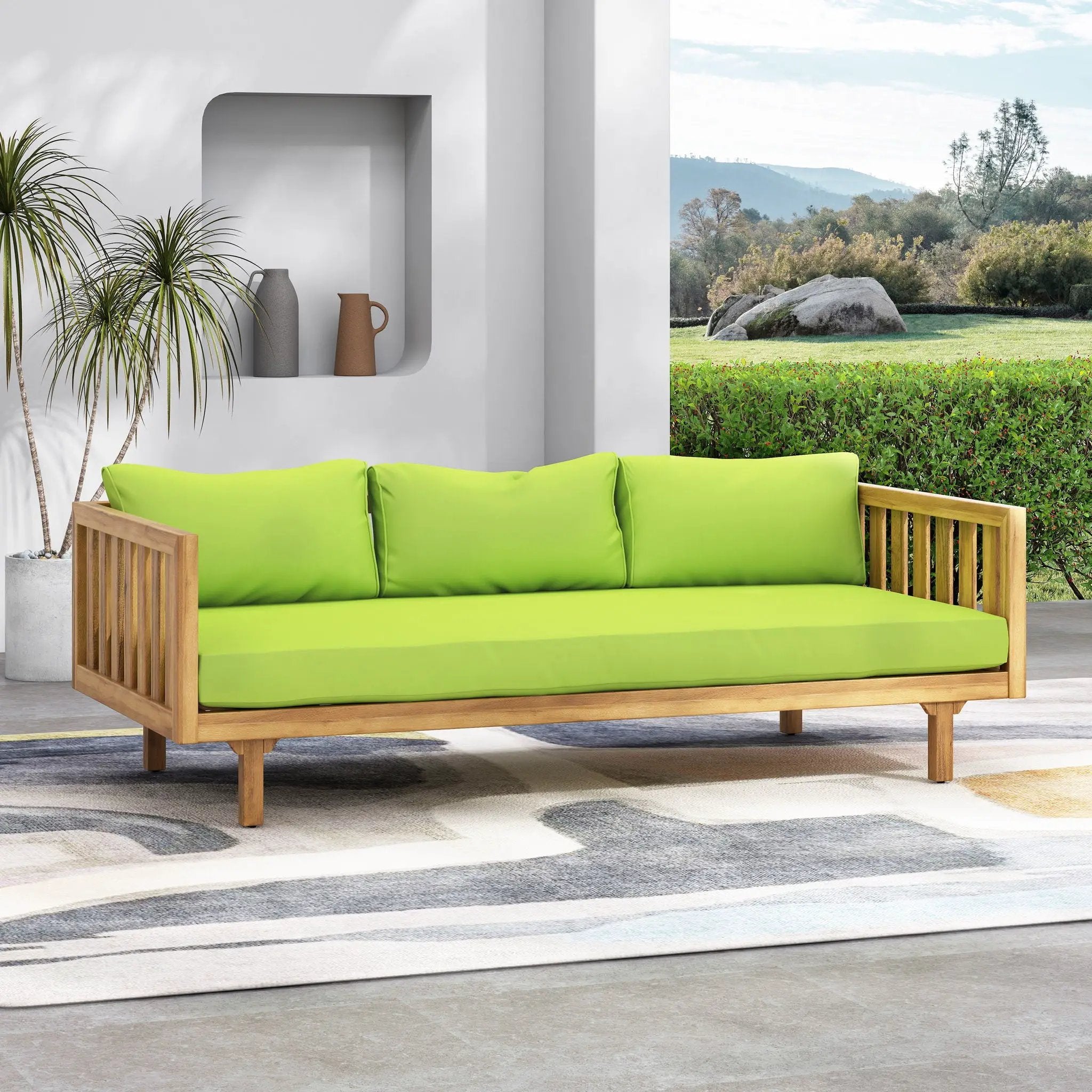 Claremont 3 Seater Daybed Teak Acacia Wood Water Resistant Cushions by HouseOfZazla
