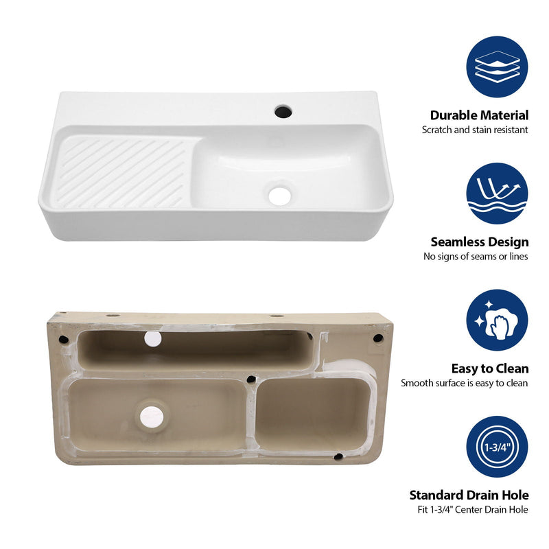 Inspired Console Sink With Built In Washboard, Overflow & Sleek Legs, 28" X 12" - White / Black by HouseOfZazla