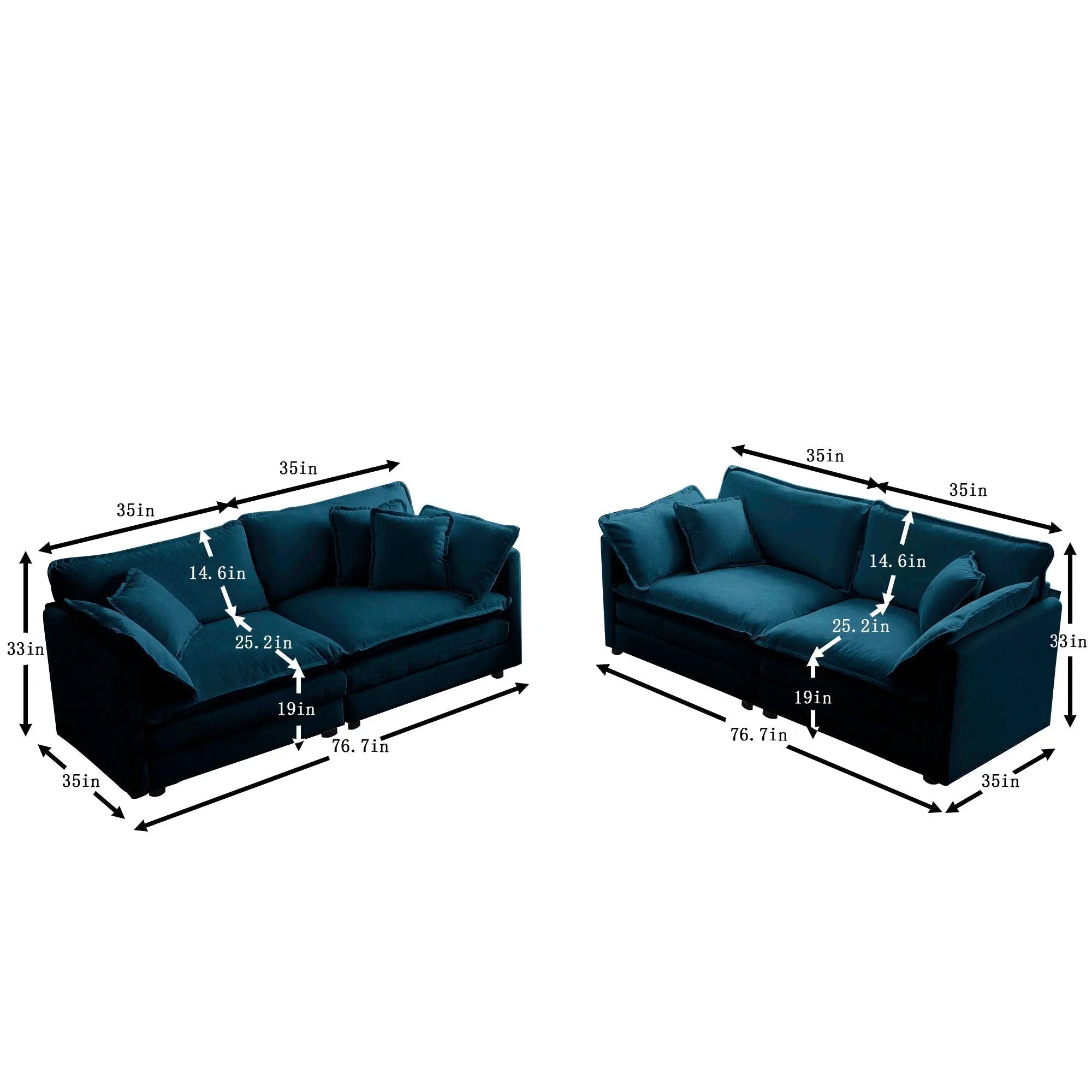 2-Piece Living Room Sofa Set in Blue Chenille by HouseOfZazla